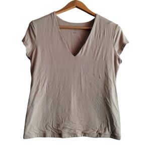 A New Day Womens M V-neck Cap Sleeve Nude Top Tee Preppy